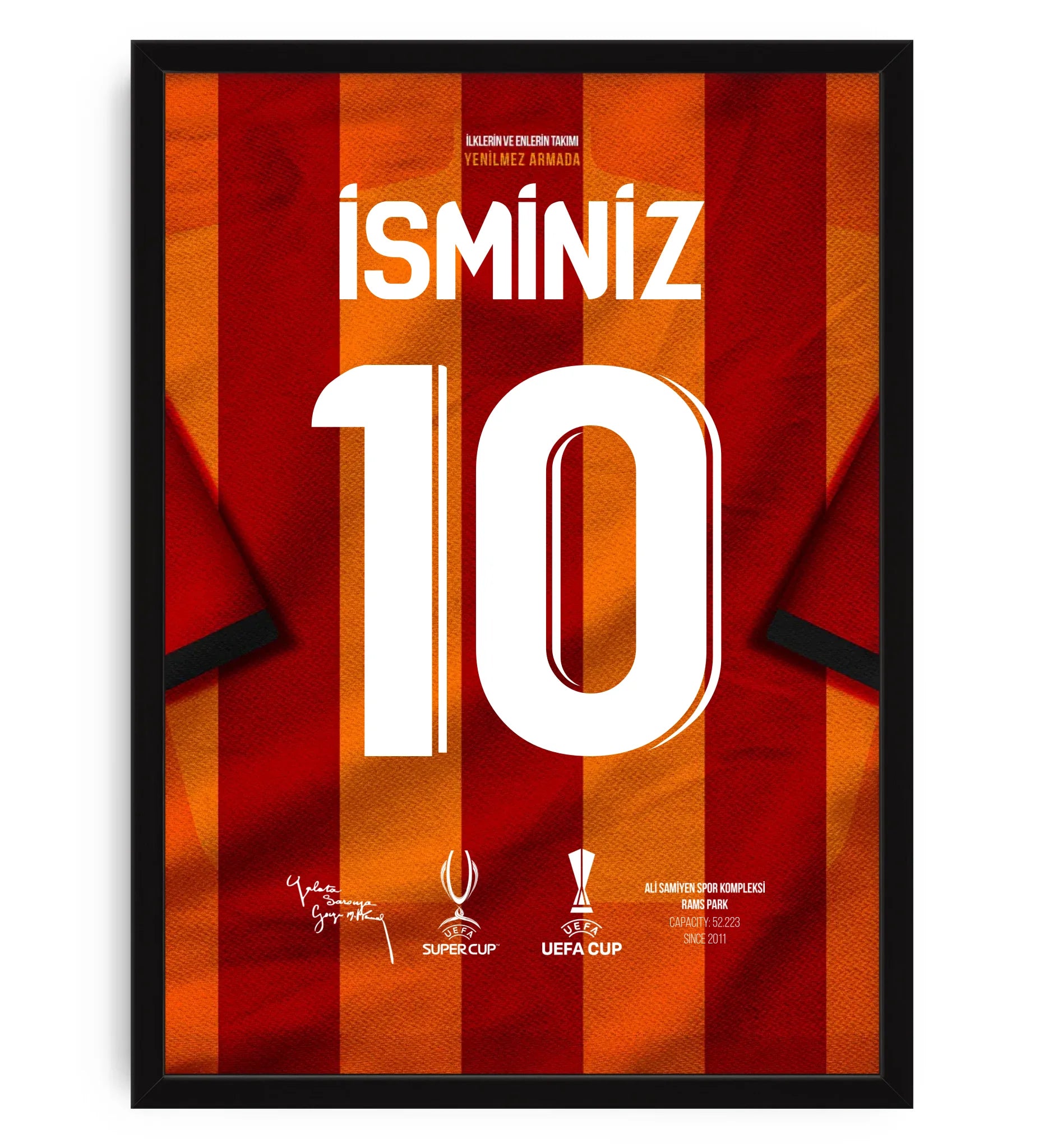 Sarı Kırmızı Çubuklu Forma Arkası İsimli Numaralı Taraftar Poster Tablo