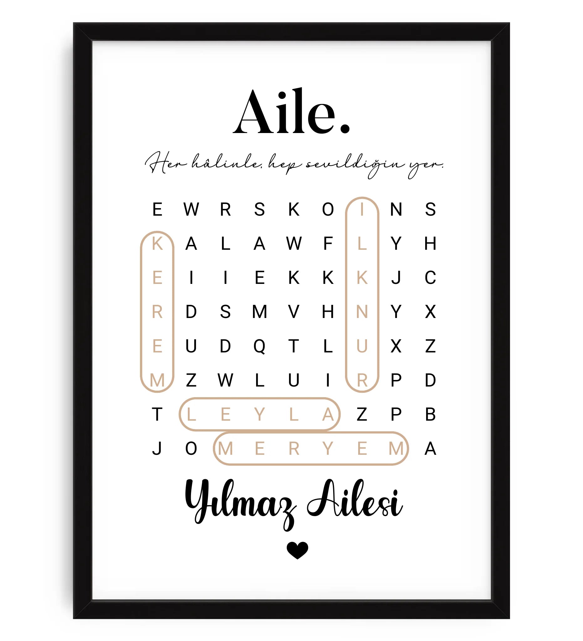 Kişiye Özel Aile Temalı Kelime Oyunu Poster Tablo